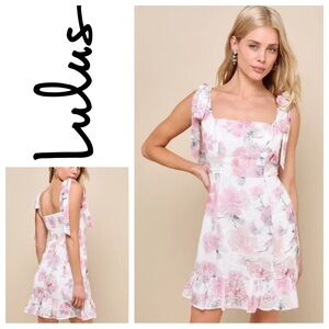 NWT Lulu’s No One Prettier Ivory Floral Embroidered Tie-Strap Mini Dress Sz: L